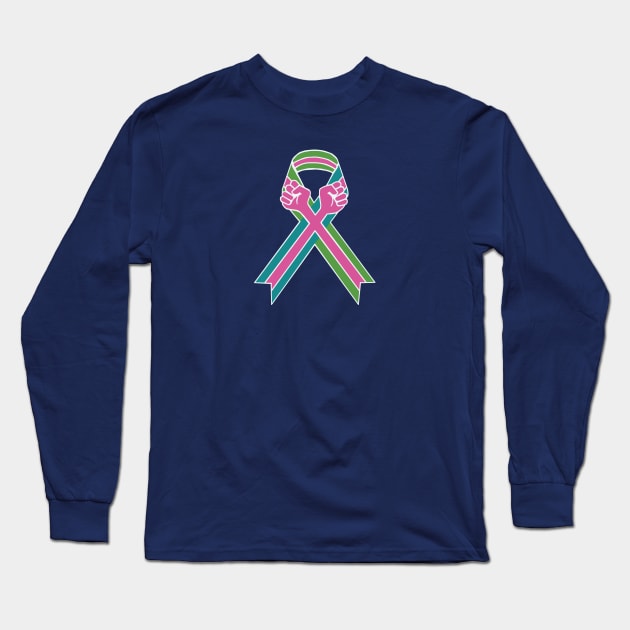 Metastatic Breast Cancer Fists Ribbon Long Sleeve T-Shirt by Trent Tides